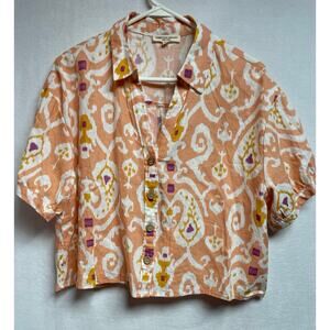 Christian‎ Siriano cropped Medium peach paisley 55% linen button short sleeve